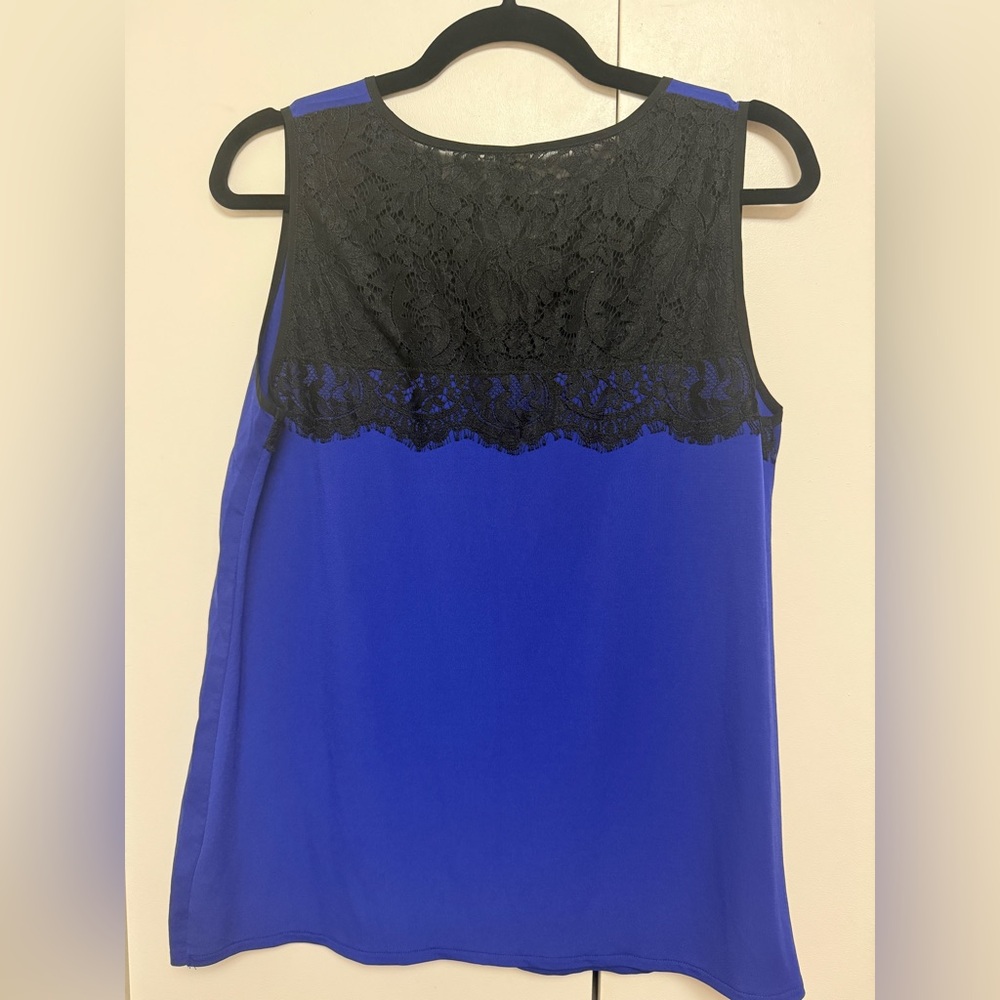 Worthington Royal Blue Sleeveless Lace-Trim Camisole with Black Accents - Picture 5 of 6